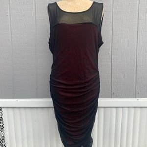 Torrid 2x Shirred Bodycon Midi Mesh Dress with Red Underlining